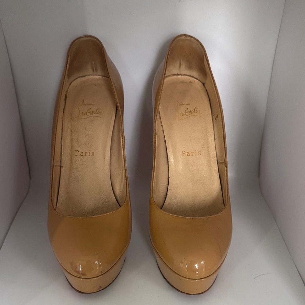 Christian Louboutin Patent Leather Platform Pumps in Nude